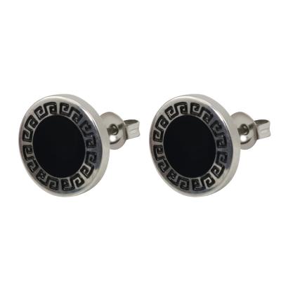 China Hip Hop Punk Great Wall Lines Stud Earrings Round Black Men's Stainless Steel Women's Jewelry Korean Earrings 316L Earrings On Sale for sale