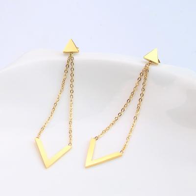 China High Quality Lady Hoop Earrings Gold Filled Big Triangle Stud Earrings Women Long Dangling Chain Small Jewelry for sale