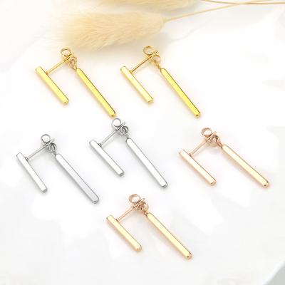 China High Quality Stud Earring Woman Fashion Double Sided Rectangle Ear Studs Rose Gold Filled Earrings Jewelry Wholesale Drop Pendant for sale