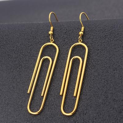 China Trendy Korean Asymmetric Titanium Tassel Fashion Paperclip Ear Hook Earrings Steel Twisted Simple Jewelry for sale