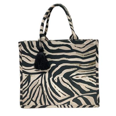 China New Fashion Design Zebra Off Print Tote Large Canvas Shoulder Bag Designer Handle Bag With Tassel Luxury Wholesale Handbag 2022 for sale