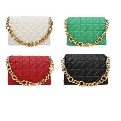 China Ladies Women Chunky Chain Quilting Bag Solid Color Shoulder Bag Multifunctional Hot Selling Purse for sale