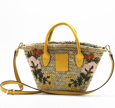 China Summer Multifunctional Fashion Beach Tote Straw Bag Handmade Flower Embroidery Large Shoulder Bag for sale