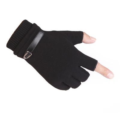 China Outdoor Use Wholesale Custom Mens Acrylic Fleece Lined Half Finger Knitting Semi Fingerless Gloves for sale