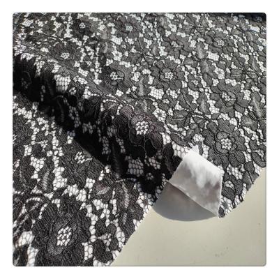 China Viable Black Heavyweight Lace Fabrics African Hoh Rope Lace Fabric for sale