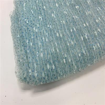 China 2022 Viable Light Blue Sparkle Mesh Tulle Fabric Mesh Glitter Organza Fabric For Clothes for sale