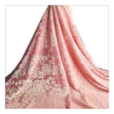 China 2022 Nigerian Pink Floral Print Spandex Viable Poly Lace Jersey Fabric for sale