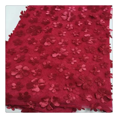 China Net Dress Fabrics Sustainable Luxury Indian Wedding Designs Custom Laser Bridal Patch 3d Flower Red Tulle Floral Embroidery Laces Fabric for sale