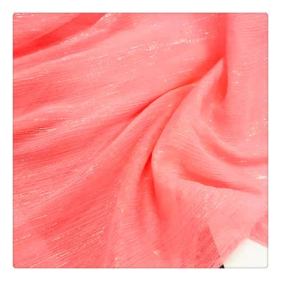 China Viable hot pink poly chiffon yoryu fabric crincle printed metallic lurex chiffon woven fabric for sale