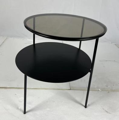 China Contemporary Modern Style Double Layers Coffee Table Custom Steel Leg Small Office Glass Table for sale