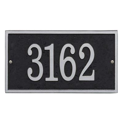 China Europe Whitehall Personalized Cast Metal Address Plaque Rectangle Black With Silver Numbers Custom House Number Sign for sale