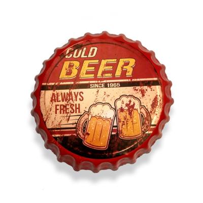 China High Quality Retro China Beer Cap Logo Vintage Tin Shape Embossed Sign for sale