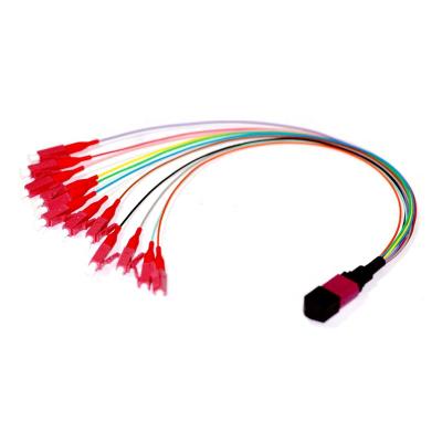 China Data Center 12 24 Fiber Core MTP MPO Pigtails With LC Connector Fanout Optical Cable OM4 OFNP for sale