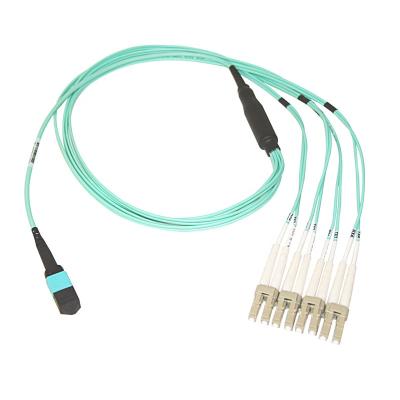 China Data Center 12 24 Core Fiber MTP MPO to 4 LC Fanout Duplex Optical Cable OM3 LSZH OFNP for sale