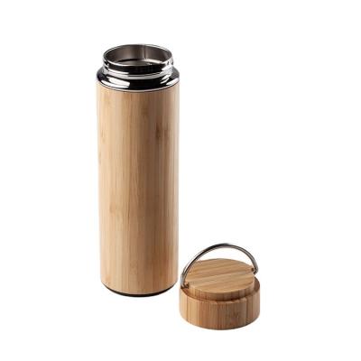 China Sustainable Custom Eco - Friendly Double Wall Vacuum - Insulated Bamboo Water Bottle For Camping With Lid for sale