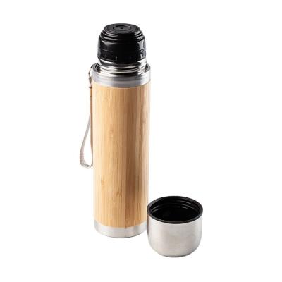 China Eco-friendly Leakproof Bamboo Thermos Insulated Business Flask Stainless Steel Vacuum Bamboo Water Bottle With Lid for sale