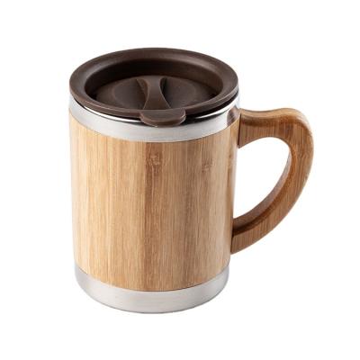 China Business Eco-friendly Travel Insulated Double Wall Bamboo Coffee Mug Stainless Steel Car Cup With Lid for sale