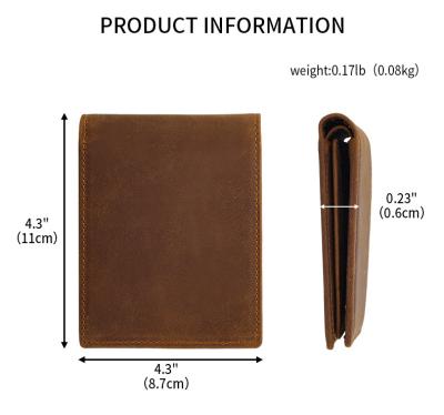 China Vintage Bifold Men Money Clip Top Layer Cow Leather Credit Cards Wallet for sale