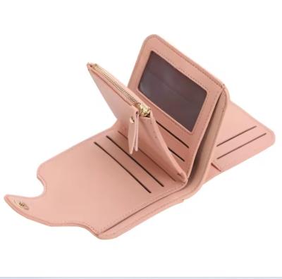 China Ladies Zipper Button Short Wallet PU Leather Small Coin Purse Solid Color Multifunctional Purse for sale