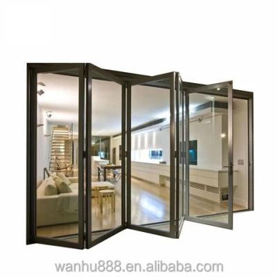 China Magnetic Screen Aluminum Glass Aluminium bi fold Sliding Doors Folding Patio Doors Double Glazed Aluminium Bifold Door For Villa for sale