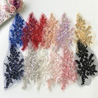 China 3D Sequin Beads 3D Flower Lace Applique Sew Patch Fabric Collar Wedding Bridal Dress Clothes Dress for sale