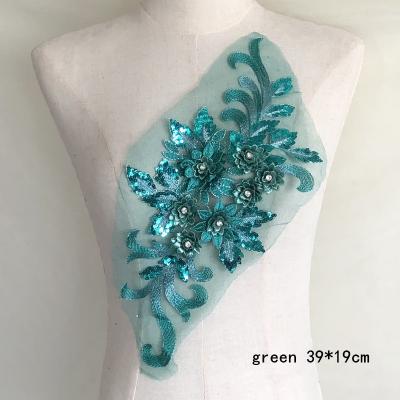 China 39CM 3D Sequin Embroidered Fabric Stickers 3d Flower Patch With Rhinestone Bridal Applique for sale