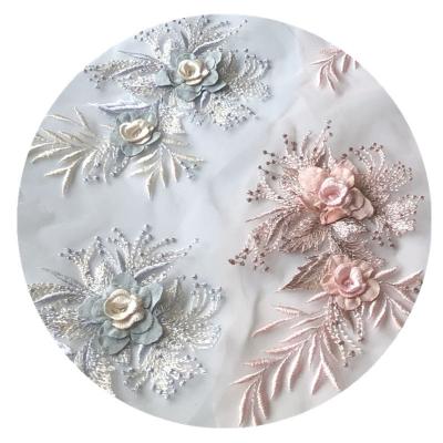 China 21.5Cm 3D Flower Sew On Embroidered Tulle Lace Applique DIY Dress Decoration Accessories for sale