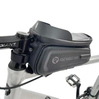 China PU Leather 6.5 Inch Frame Bag Rainproof Universal Adjustable REYGEAK Bicycle Parts Tube Bike GPS Mobile Phone Holder Top Pack for sale