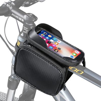 China PU Leather Rainproof REYGEAK Bicycle Parts Frame Tube Bag Bike GPS Mobile Phone Stand Top Pack Adjustable High Capacity Universal for sale