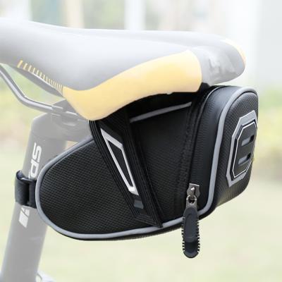 China REYGEAK Universal Black Leather Bike Seat Bag PU Saddle Bag Bicycle Waterproof Adjustable Tail Bag PU Leather Bike Seat Packs for sale