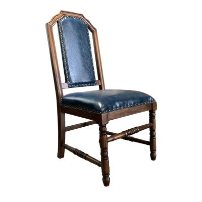 China European High End Modern Living Room Furniture Leather Lounge Chair Solid Wood Oil Tufted Blue Wax Dining Chair Cafe Chair for sale