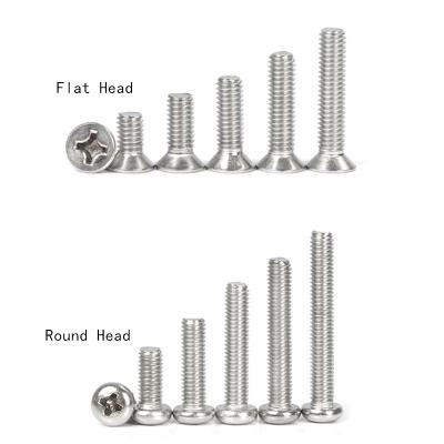 China All Stainless Steel Cross Type Flat Phillips Screws M1/M1.2/M1.4/M1.6/M2/M2.5*3/4/5/6/8/10mm/Metric Machine Screw Bolt round main wire for sale