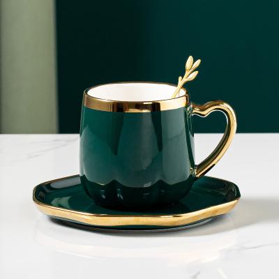 China Sustainable Coffee Cup Dish Set With Spoon Gold Coffee Cup European Couples Home Afternoon Tea Cup for sale