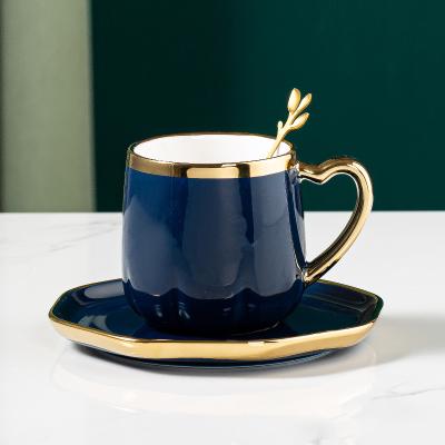 China New Viable Plated Ceramic Cup And Dish Set European Gold Plated Home Coffee Cup Water Cup Dish Set for sale