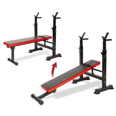 China 2021 Weightlifting Indoor Duty Adjustable Workout Height Gym Rack Power Flat Bench with Chest and Bicep Press Bench Rack, Dip Bar for sale