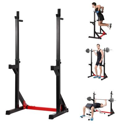 China Modern Adjustable Family Fitness Gym Barbell Waist Rack Weight Lifting Squat Press Bench Dip Station for sale