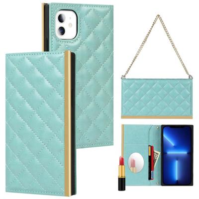 China Se shockproof mini 8 Lanyard Chic Seams Diamond Case XR X XS 11 pro 13 max 7 plus luxury leather cover iPhone 12 Flip Wallet Case For for sale