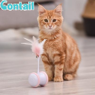 China Newest Viable Funny Pet Toys, USB Charging Feather Bell Electric Automatic Rolling Interactive Motion Cat Toys for sale