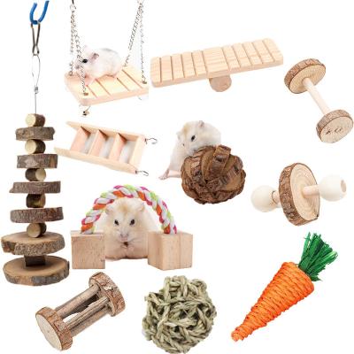 China Wholesale 11Pcs Sustainable Natural Wooden Pet Toy, Roller Teeth Worry Molar Hamster Chew Toys Combination Sets for sale