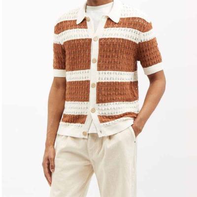 China Wholesale Casual Solid T-shirt Knitted Sweater Cardigan Polo Shirt Stripe Hole Out Waffle Knitwear Men Summer Anti-wrinkle for sale