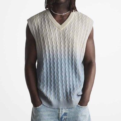 China Anti-Wrinkle New Summer Custom Male Sleeveless Weave Striped Sweater Knitted Cotton V-Neck Pullover Men Sweater Vest for sale