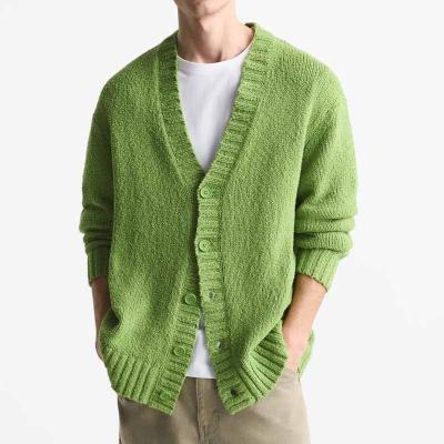 China 2023 Most Popular Knitwear Custom Logo Long Sleeve Men's V-Neck Cotton Blend Anti-Wrinkle Knitted Buttons Green Cardigan Sweater for sale