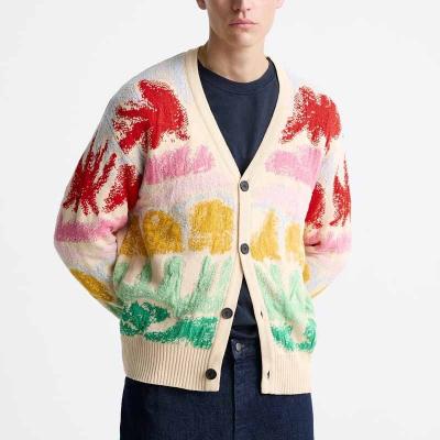 China YUNXUN 2023 New Anti-wrinkle Knitwear Autumn Long Sleeved Custom V-Neck Knitted Textured Jacquard Sweater Men Cardigan for sale