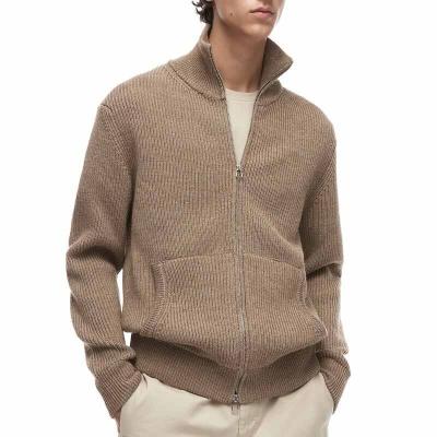 China Factory New Custom Knitwear Brand Agent Solid Neck Polo Collar Wool Blend Knit Anti-Wrinkle Top Zip Up Mens Sweater Cardigan With Pockets for sale