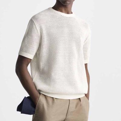 China OEM & ODM Anti-Wrinkle YUNXUN Factory Logo Fashion Casual Mens Knit Hollow Out Crew Neck Short Sleeve Pullover Solid Knitted Top Sweater for sale