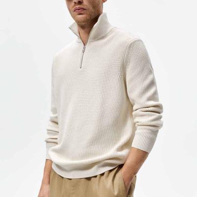 China Design Custom Knitwear Anti-wrinkle Male Brand Sweater Cotton Knitted Solid Long Sleeve High Neck Sweater With 1/4 Zipper for sale