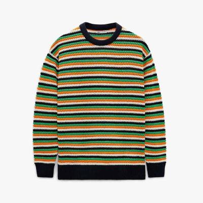 China Custom Anti-Wrinkle Brand Design Knitwear Apparel Cotton Knit Long Sleeve Crewneck Stripe Designer Crochet Men Pullover Sweater for sale