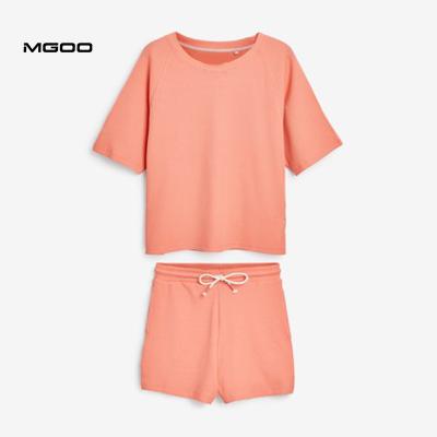 China MGOO Latest Design Breathable Peach Cotton Blend Waffle Shorts Set For Women Shorts And Women Top Set for sale