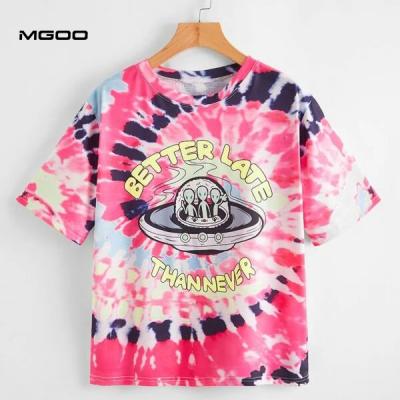 China Hot Selling Hip Hop MGOO Women's Link Dye Graphic Printed Crew Neck T-shirts for sale