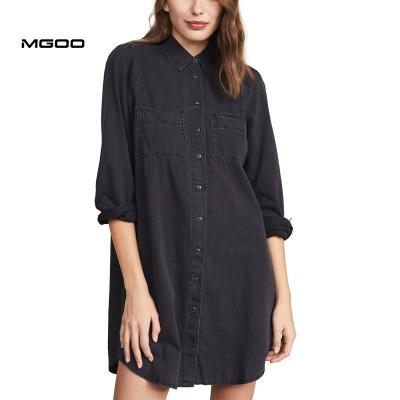 China MGOO China Manufacturer Wash Denim Shirtdress OEM Anti-Static Custom Women Long Sleeve Turn Down Collar Dress for sale